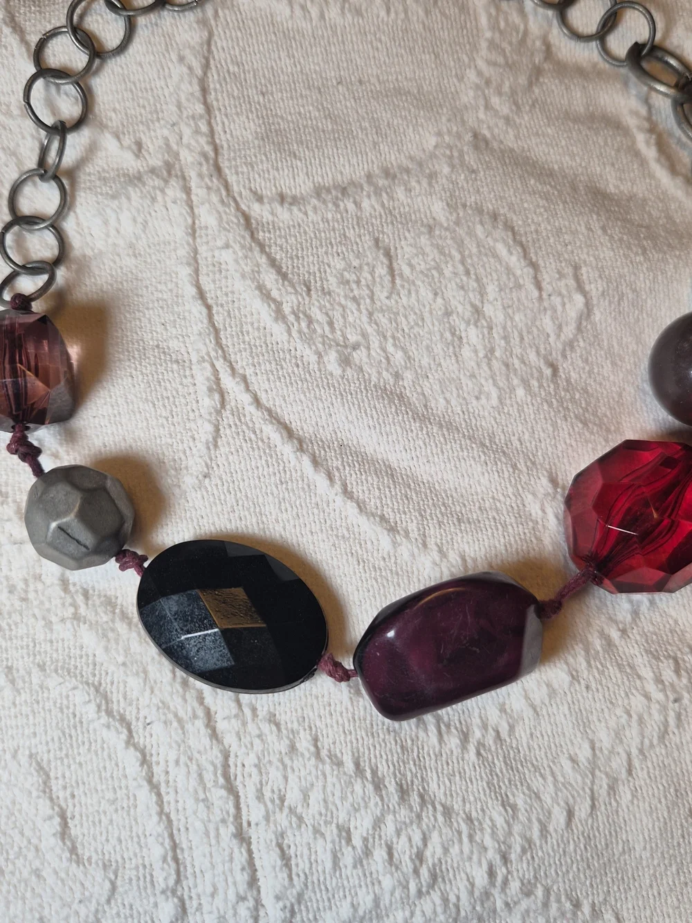 Handmade Vintage Necklace Large Beads Beaded Metal Ring Chain Chunky Statement ✨